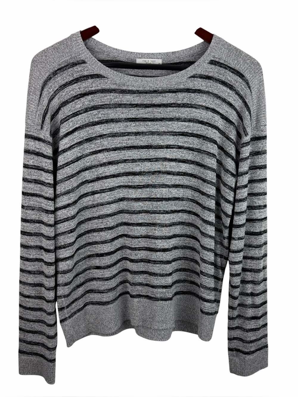 Rag & Bone | Gray Black Striped Crewneck Long Sleeve Top